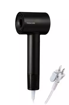 Фен Tescom с отрицательными ионами, легкий, компактный, бесшумный, с заглушкой, черный, I-образный, холодный/горячий TD760A-K
