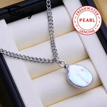 Fenasy Ювелирное изделие с подвеской из барочного жемчуга, крупное ожерелье из натурального пресноводного жемчуга для женщин, ожерелье из титановой стали, подвески