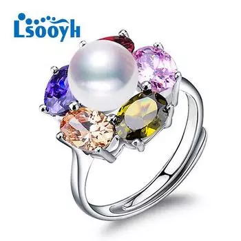 FENASY кольцо с натуральным пресноводным жемчугом для женщин, ювелирные изделия с жемчугом, модное фиолетовое, синее кольцо с кристаллами и цветком розовый