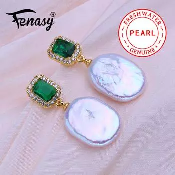Fenasy Серьги из натурального пресноводного жемчуга, модные зеленые серьги-капли в стиле барокко для женщин, подарок на день рождения, оптовая продажа