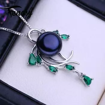 FENASYнатуральное пресноводное культивированное жемчуг ожерелья для женщин серебряный цвет геометрический зеленый кулон вечерние ювелирные изделия подарок на день рождения белый