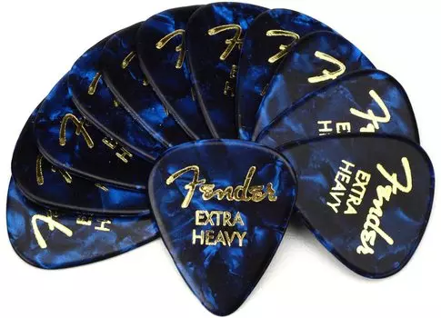 Fender Fender Pick Premium Blue 351 Extra 12 Count Celluloid, Moto, Shape, Heavy,