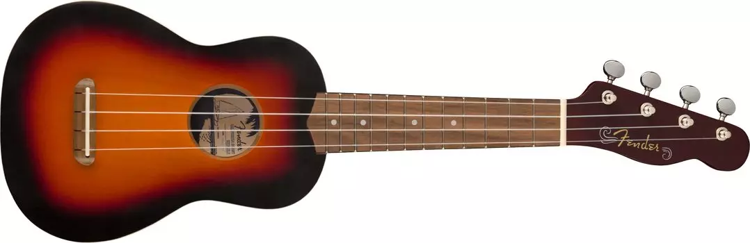 Fender Ukulele Venice Soprano Walnut Sunburst с мягким чехлом Uke, накладка на гриф, 2 цвета