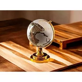 Feng Shui Crystal Globe Idol With Golden Stand | Vastu Glass Miniature Globe For Positive Energy, Success, Good Luck and Prosperity