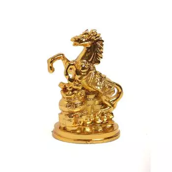 Feng Shui Gold Horse with Uplifted Legs Standing with Wealth Pot || Money & Power || Statue || Showpiece || Vastu || Decorative || Figurine 4 INCH золотистый