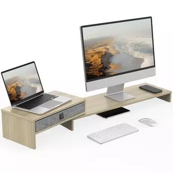Fenge Monitor Desktop Computer Monitor Ширина Деревянная Верхняя Подставка для ПК Компьютерная Подставка для Монитора Настольный Ноутбук ПК Монитор Компьютерный Ящик Для Хранения Дуб