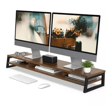 Fenge Monitor Tabletop Desk Monitor Computer 2 Width PC Desktop Dual Monitor Desktop Tabletop Desk Area Display Stand Stand, Shelf, Stand, Stand, коричневый