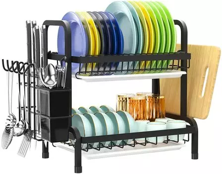 Fengfeng Сушильная машина из легированной стали, сушилка для посуды, большой нож для еды, разделочная доска, кухонная утварь, хранение, можно сушить, легко собрать, 2 полки, корзина, емкость,