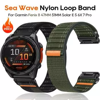 Fenix8 ремешок для часов Garmin Fenix 8 51 мм E 47 мм 7 7X/Epix Pro/6 6X 5X Plus/Enduro 3 QuickFit 26/22 мм спортивный нейлоновый ремешок браслет QuickFit 22mm зелёный
