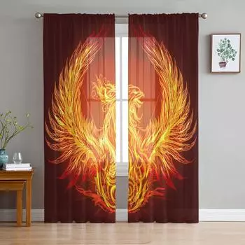 Феникс Красный Пламя Шифон Прозрачные Шторы Для Гостиной Спальни Украшения Дома Окна Вуаль Тюль Шторы Шторы W135 x H114cm