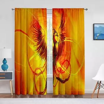 Феникс Пламя Птица Летающие Психоделические Животные Тюлевые Шторы для Декора Гостиной Прозрачная Вуаль Шторы для Спальни Оконные Жалюзи 1 PCS W100XH250cm&Rod Pocket
