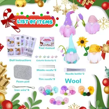FENRRY 1/2/4PCS Наборы для валяния из игл для начинающих Рождественские принадлежности для валяния из игл с основными инструментами для войлока Инструкции для самостоятельного изготовления жёлтый
