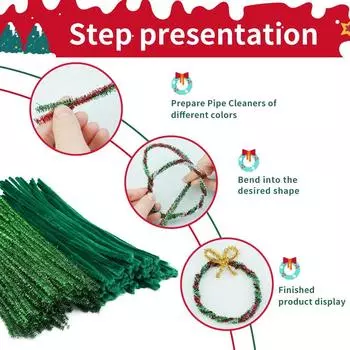 Fenrry 200 шт. 4 цветных ершиков для трубок, набор из шенилловой проволоки, блестящие ершики для поделок, для декоративно-прикладного искусства, рождественского украшения дома зелёный