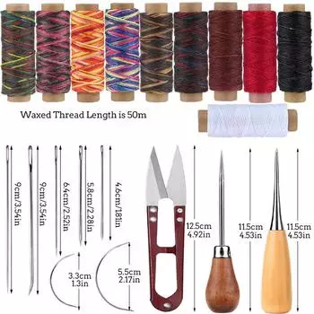 Fenrry 21 шт. Наборы вощеных ниток для ручного шитья по коже, швейные инструменты для кожевенного ремесла, иглы, шила для работы по коже своими руками
