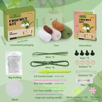Fenrry Crochet Kit Набор для вязания крючком с пошаговыми видеоуроками Простой набор для вязания крючком для начинающих взрослых Украшения своими руками Ремесло белый