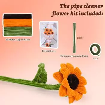 Fenrry Pipe Cleaner Flower Kit Синельные ершики для труб с инструкциями по изготовлению букета подсолнухов для украшения дома