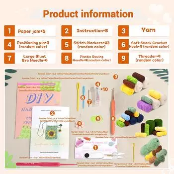 Fenrry Pnytty Набор для вязания крючком Сумка для начинающих Наборы для вязания крючком Пряжа для вязания крючком Инструменты Расходные материалы и видеоуроки светло-зеленый