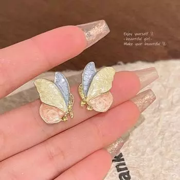 Фея милые свежие цветные серьги-бабочки с каплевидной глазурью для женщин 1 pair