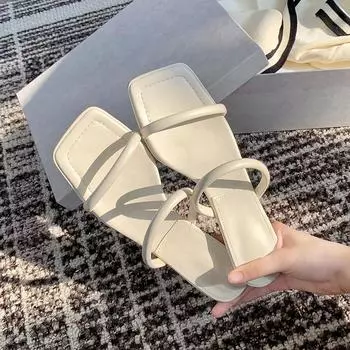 Фея моды, средний каблук с тапочками, летняя одежда, новые туфли на шпильке, квадратная голова кошки и босоножки с открытым носком, женская обувь 34