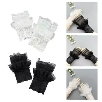 Фея наручные манжеты для рубашек Свитер Кружева с накладными рукавами Орнамент Расклешенные оборками Расклешенные рукава Накладные манжеты на запястьях белый