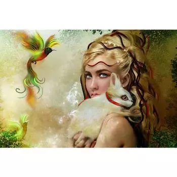 Фея с ее кроликом Алмазная вышивка DIY Алмазная картина Мозаика Алмазная картина Вышивка крестом 20X30CM