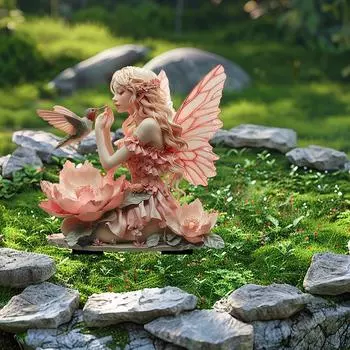 Фея в стиле бохо, розовая лента, крылатая фея, колибри, акриловый садовый столб, украшение для внутреннего дворика, садового участка, горшечного растения 1PC
