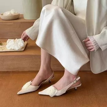 Фея зеленая роза • остроконечные цветочные туфли на высоком каблуке женские весенние босоножки 2025 года с пустым легким ртом 35 светло-зеленый