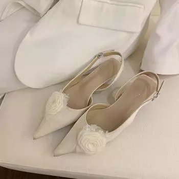 Фея зеленая роза • заостренная роза цветок сумка голова пустые сандалии женские 2025 весна и лето новые шпильки высокие каблуки одинарные туфли 35 чёрный