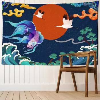 Фея Журавль Кои Картина Маслом Гобелен Настенный Богемный Загадочный Психоделический Гостиная Спальня Домашний Декор 95x70CM