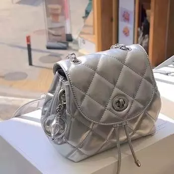 Feria Bag Female 2024 New Arrival South Korea Niche Style Backpack Student Silver Shoulder Bag Backpack Quilted Backpack Silver In Stock
