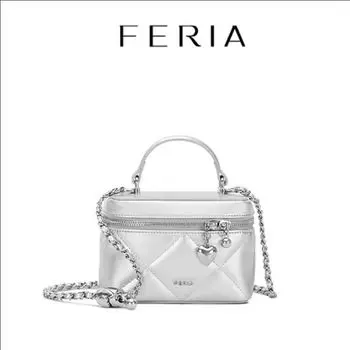 Feria Women s Bag 2024 New Arrival Mini Quilted Box Bag Niche Style Woven Bag Classic Small Satchel Messenger Bag Silver