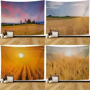Ферма Пшеничное Поле Закат Фон Ткань Офис Гостиная Гобелен Домашнее Настенное Украшение Гобелен 100x75cm