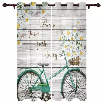 Ферма Свежий Велосипед Ромашка Планка Цветок Оконные Шторы для Гостиной Детская Спальня Балдахин Шторы Кухонные Оконные Шторы 135W x 60H(cm)