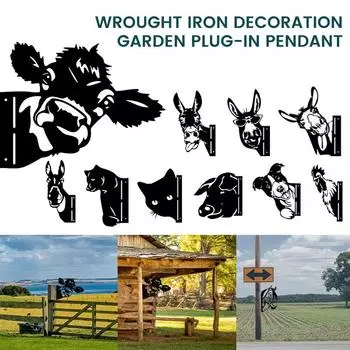 Ферма Забавные Подглядывающие Животные Металлические Художественные Украшения Пасторальные Деревянные Колья Украшения Открытый Сад Двор Забор Украшение Дома