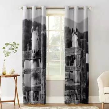 Ферма Животное Лошадь Черно-белые Новые Простые Шторы Украшения Дома Шторы Современные Товары Для Дома 135W x 60H(cm)