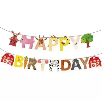 Фермерская вечеринка С Днем Рождения Письмо Баннер Гирлянда Мультфильм Животное Тема День Рождения Украшения Дети Мальчик Девочка Сувениры Принадлежности