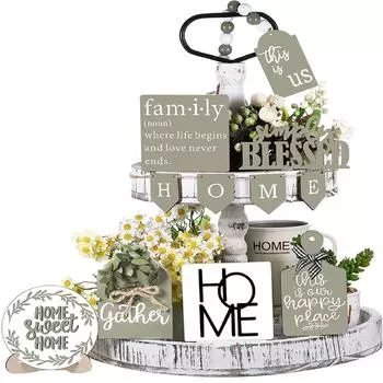 Фермерские дома Многоярусное украшение подноса ДОМ Дом Деревянная табличка Украшение для вечеринки One Size
