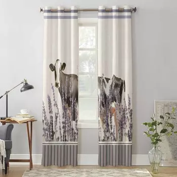 Фермерские коровы Лавандовые шторы для гостиной Роскошные шторы для спальни Кухонные жалюзи Шторы 135W x 60H(cm) x1