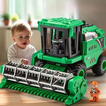 Фермерский автомобиль детский комбайн игрушечная модель трактора инерционный пшеница сельскохозяйственный транспорт машина игрушка для мальчика 20x13.5x10.5cm зелёный