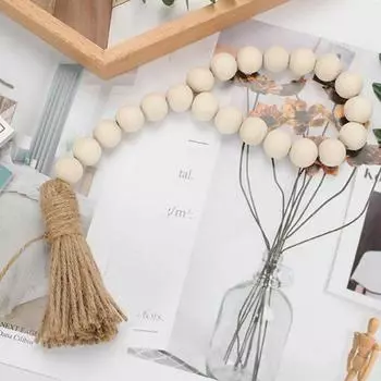 Фермерский дом Деревенский деревянный бисер Гирлянда с кисточками Настенные подвесные декоративные украшения Украшения дома Ремесла A