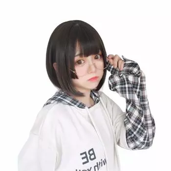 FESHFEN Bob Princess Full Princess Small Harajuku Flat Heat Black Парик, Короткий, Стрижка, Парик, Волосы, Женский, Прямой, Натуральный, Хэллоуин, Лицо,