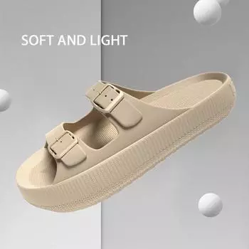 Feslishoet летние мужские тапочки с регулируемой пряжкой мягкие сандалии женские пляжные повседневные туфли для отдыха нескользящие EVA Outdoor US7 хаки