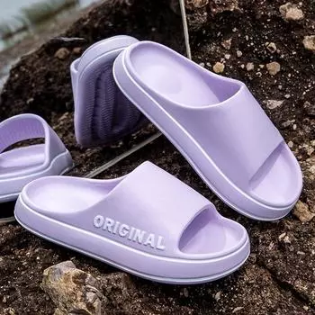 Feslishoet/женские тапочки с надписью, пляжные шлепанцы, однотонные мужские сандалии на толстой подошве, домашняя противоскользящая обувь для ванной комнаты, летние сандалии для пар 36-37 серый