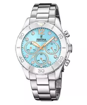 Festina Boyfriend Chronograph Crystal Accents Blue Dial Quartz F20603-4 100M женские часы синий