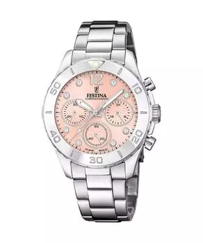Festina Boyfriend Chronograph Crystal Accents Pink Dial Quartz F20603-7 100M женские часы розовый