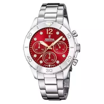 Festina Boyfriend Chronograph из нержавеющей стали с красным циферблатом, кварцевые часы F20603-2 100M женские часы красный
