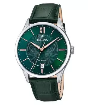 Festina Classics кожаный ремешок зеленый циферблат кварцевые часы F20426-7 мужские зелёный