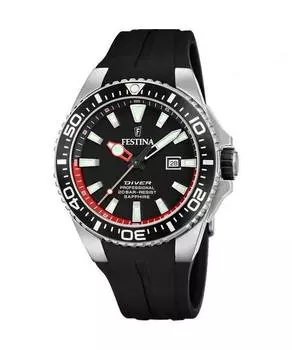 Festina Diver Кварцевые часы с черным циферблатом и каучуковым ремешком F20664-3 200M Мужские часы чёрный