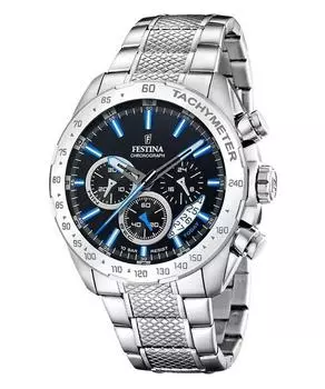 Festina Timeless Chronograph из нержавеющей стали с черным циферблатом, кварцевые часы F20668-6 100M мужские часы чёрный
