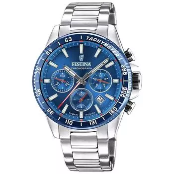 Festina Timeless Chronograph из нержавеющей стали с синим циферблатом, кварцевые часы F20560-3 100M для мужчин синий